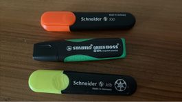 3 Textmarker Schneider Job und Stabilo Green Boss
