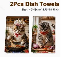 2 NIEDLICHE KÜCHEN/HANDTÜCHER *KÄTZLI AM KOCHEN* NEU