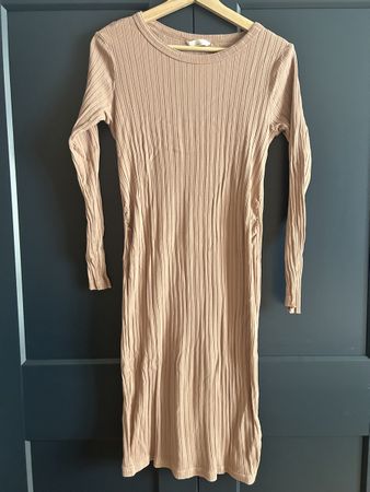Powder pink long sleeve maternity dress
