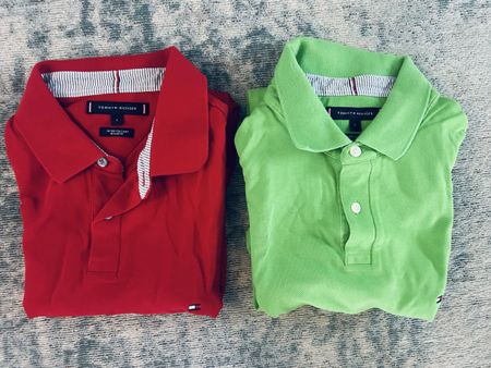 2 x Tommy Hilfiger Polo Shirt Herren L Rot und grün