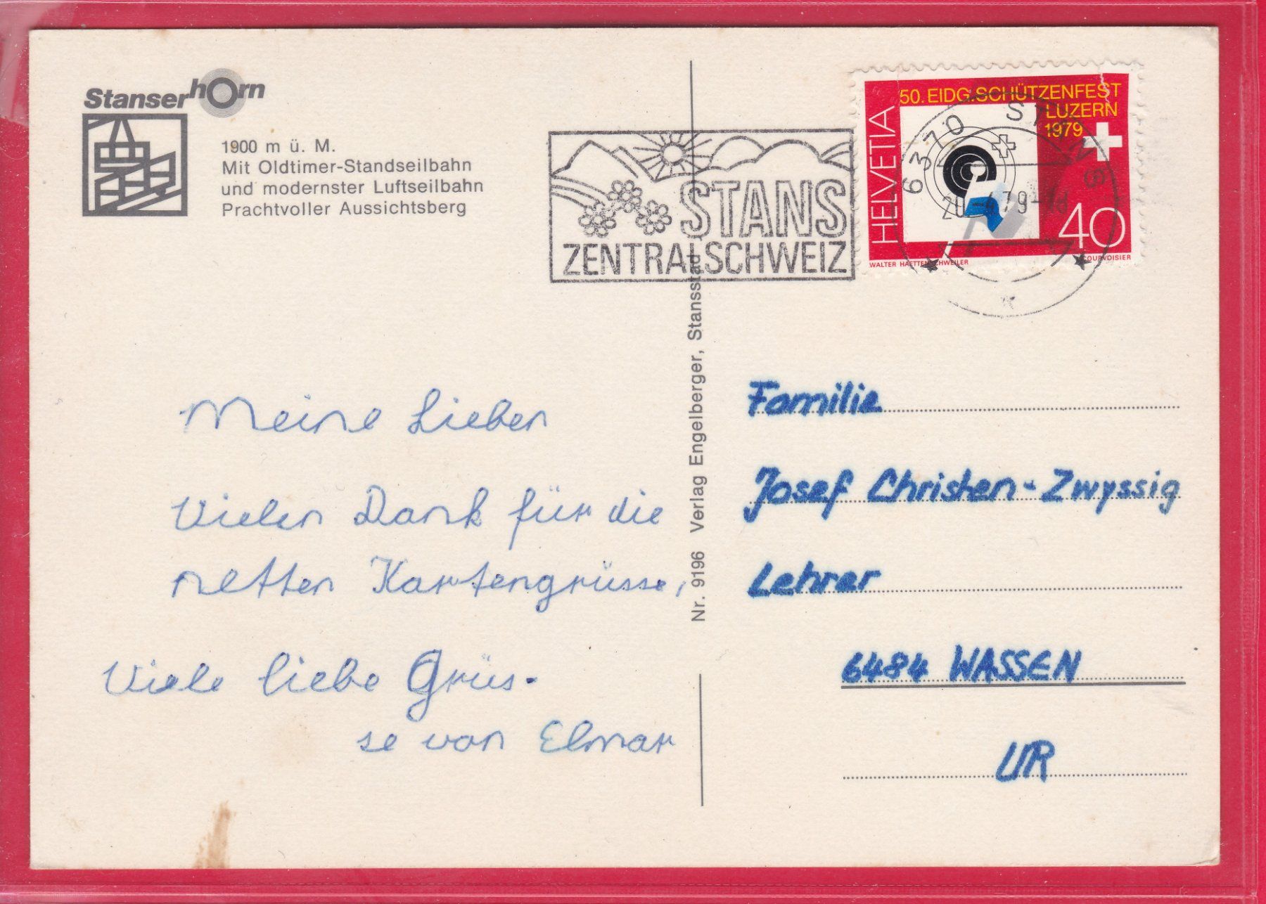 Cartoline postali: STANS, LUFTSEILBAHN STANSERHORN, 20.4.1974 – Usato da Oberrieden venduto da Gebirgsstelze 1