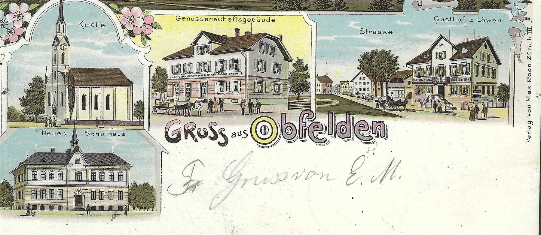 Ansichtskarten: 18.4.1904 Litho/5-Bild/Gruss aus Obfelden – Gebraucht aus Zürich von Hagliweg 1