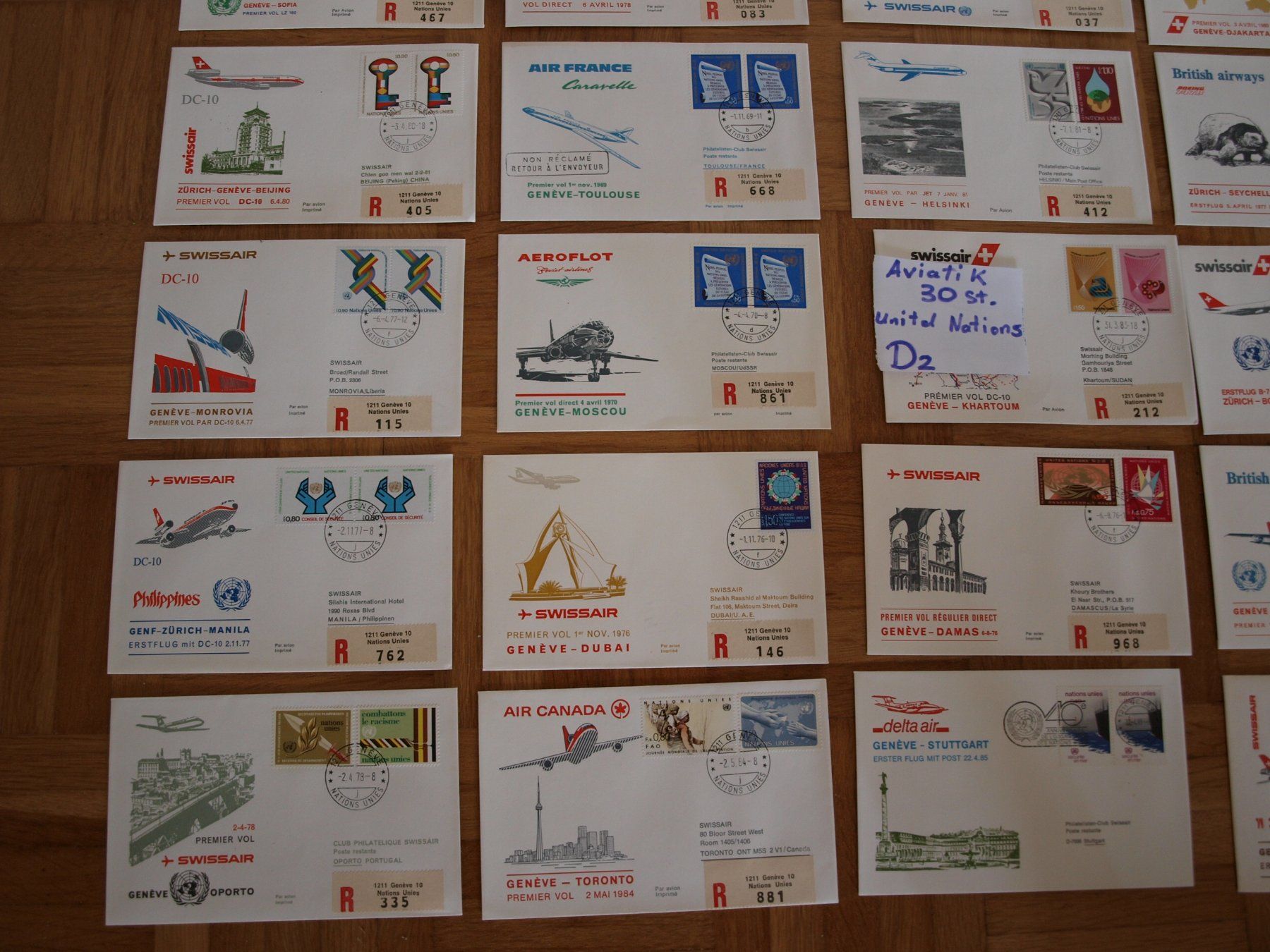 Tutti i francobolli: 30 Aviatik Briefe Unitd Nations  gebraucht , siehe Bilder. – Usato da Aarau venduto da Marcele0 3