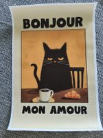 Affiche Bonjour Mon Amour motif chat noir état neuf