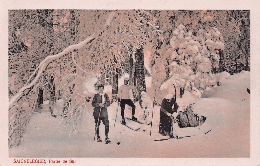 Cartoline postali: Saignelégier, Partie de Ski, vers 1925 – Usato da Frauenfeld venduto da POML
