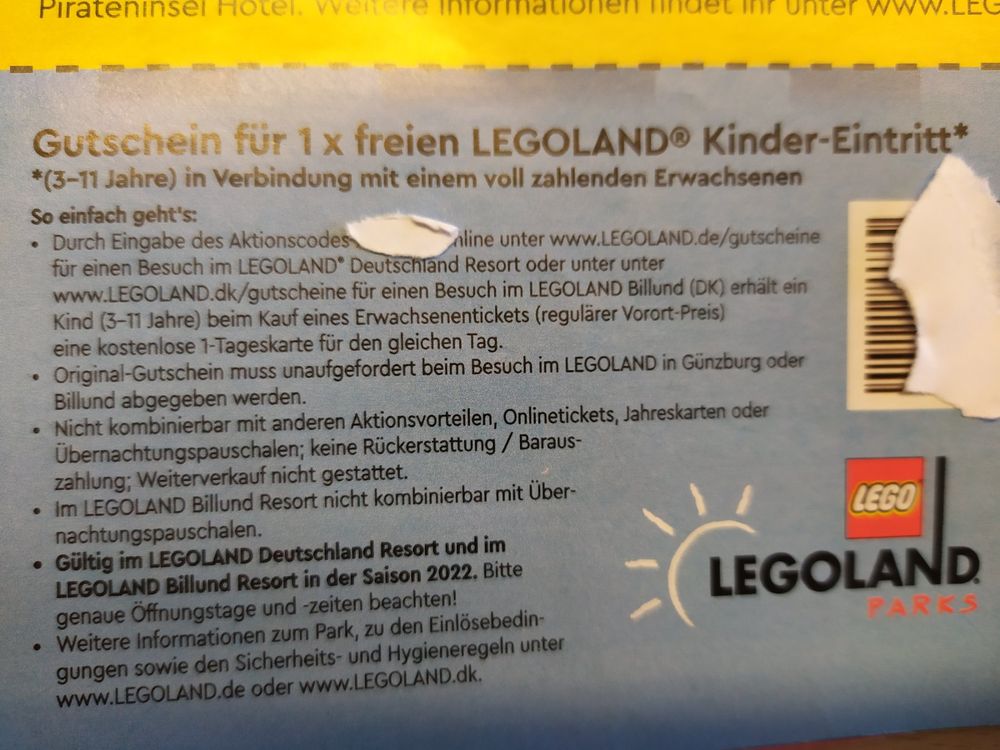 Gutschein für 2x freien LEGOLAND Kinder Eintritt 311 Jahre Kaufen auf Ricardo