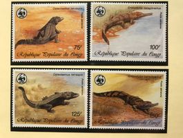 Kongo 1987 Satz WWF Krokodil postfrisch