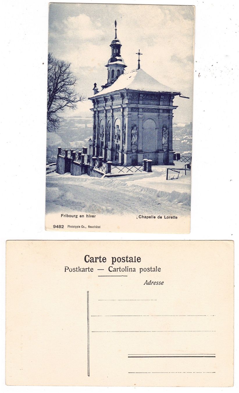 Cartoline postali: Fribourg en hiver, Chapelle de Lorette – Usato da La Tour-de-Peilz venduto da amjust