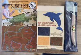 SCHNITZ-SET MIT ORIGINAL KIRSCHEN SCHNITZMESSER + Lindenholz