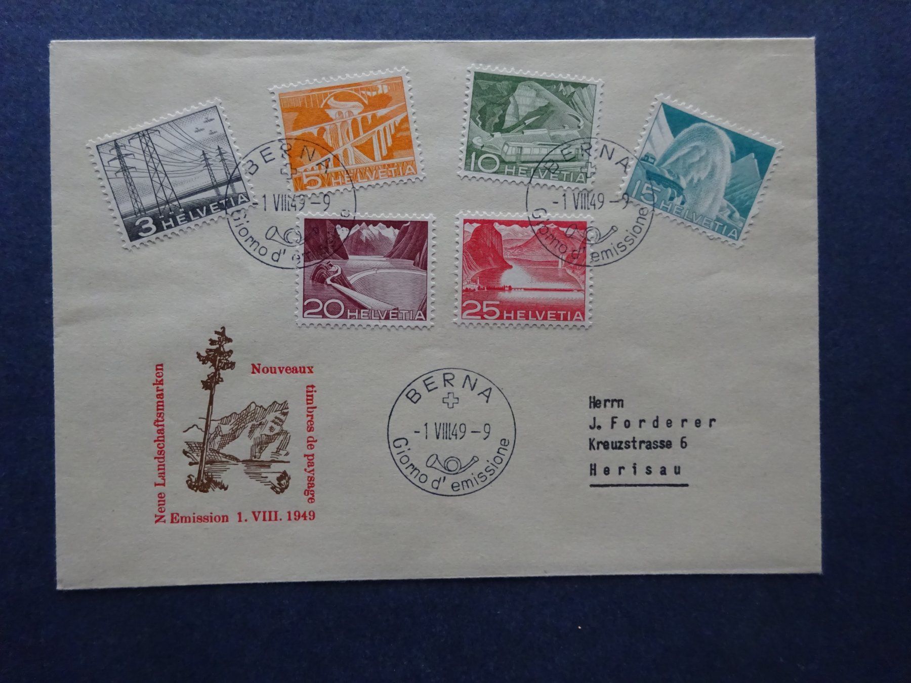 Tutti i francobolli: 1949 Technik und Landschaft FDC BERNA Illustration – Usato da Appenzell-Steinegg venduto da adi1975 4