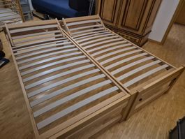 2er Set Massivholz Bett, Raumsparbett ausziehbar