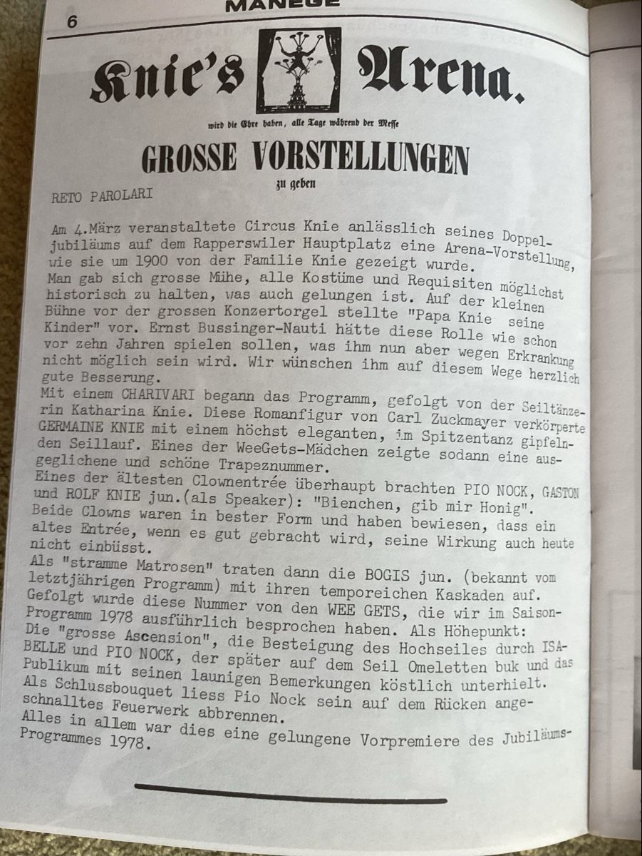 Zeitschriften & Magazine: Circus Knie Zeitungsbericht 1978 – Gebraucht aus Reichenbach i. K. von astra2010 2