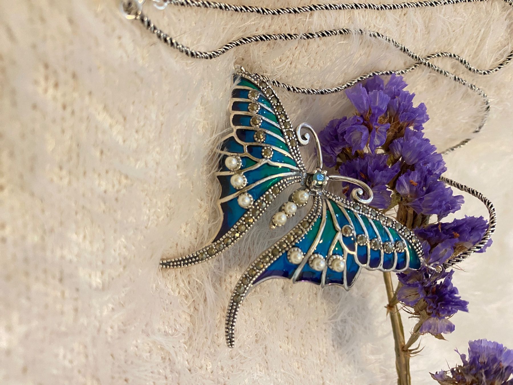 Catenine: Halskette Libelle 925 Sterling Silver mit Smaragd u Perlen – Nuovo (secondo la descrizione) da Zürich venduto da LIBELLA13 2