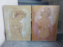 2 erotische Kunstgemälde - 2 erotic art paintings - 70x50cm