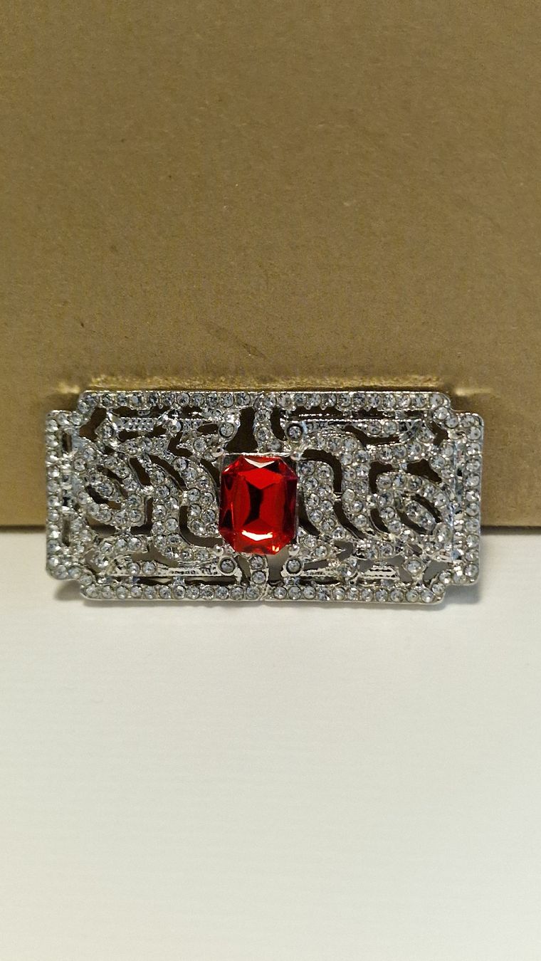 Spille & Fermagli: Schmuckbrosche Rot Stein Grösse 4.5cm Neu – Nuovo e nell'imballaggio originale da Herisau venduto da Antiques.AR