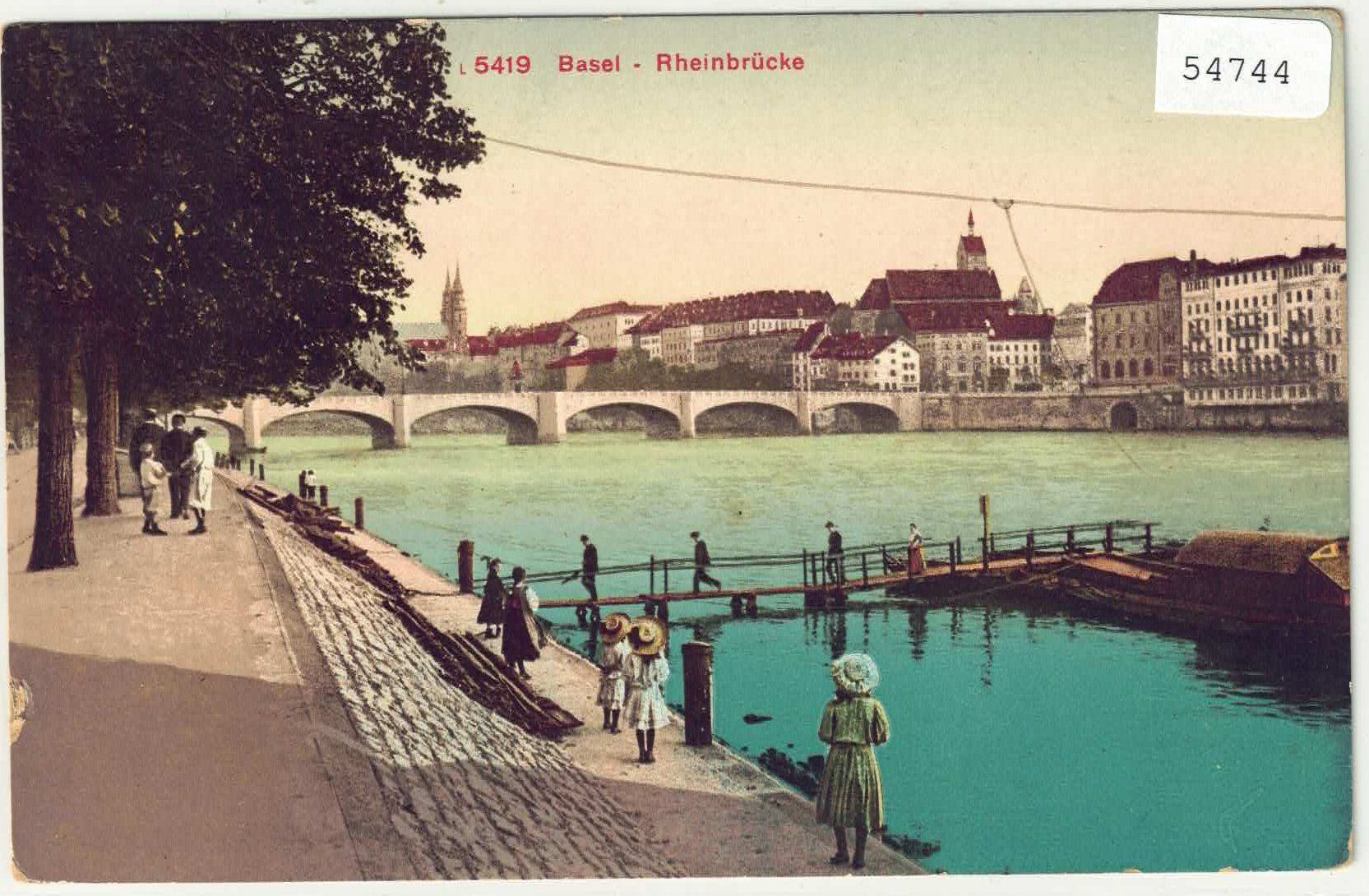 Cartoline postali: Basel - Rheinbrücke mit Fähre - animee - Litho – Usato da Ettingen venduto da Kartenplanet