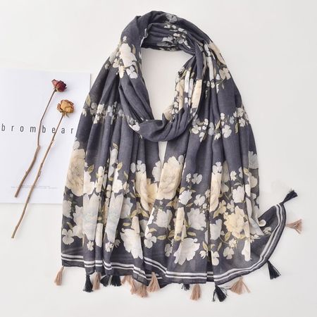 NEW Large Shawl, 172x86cm, Grey Floral Print Scarf Soft Warm