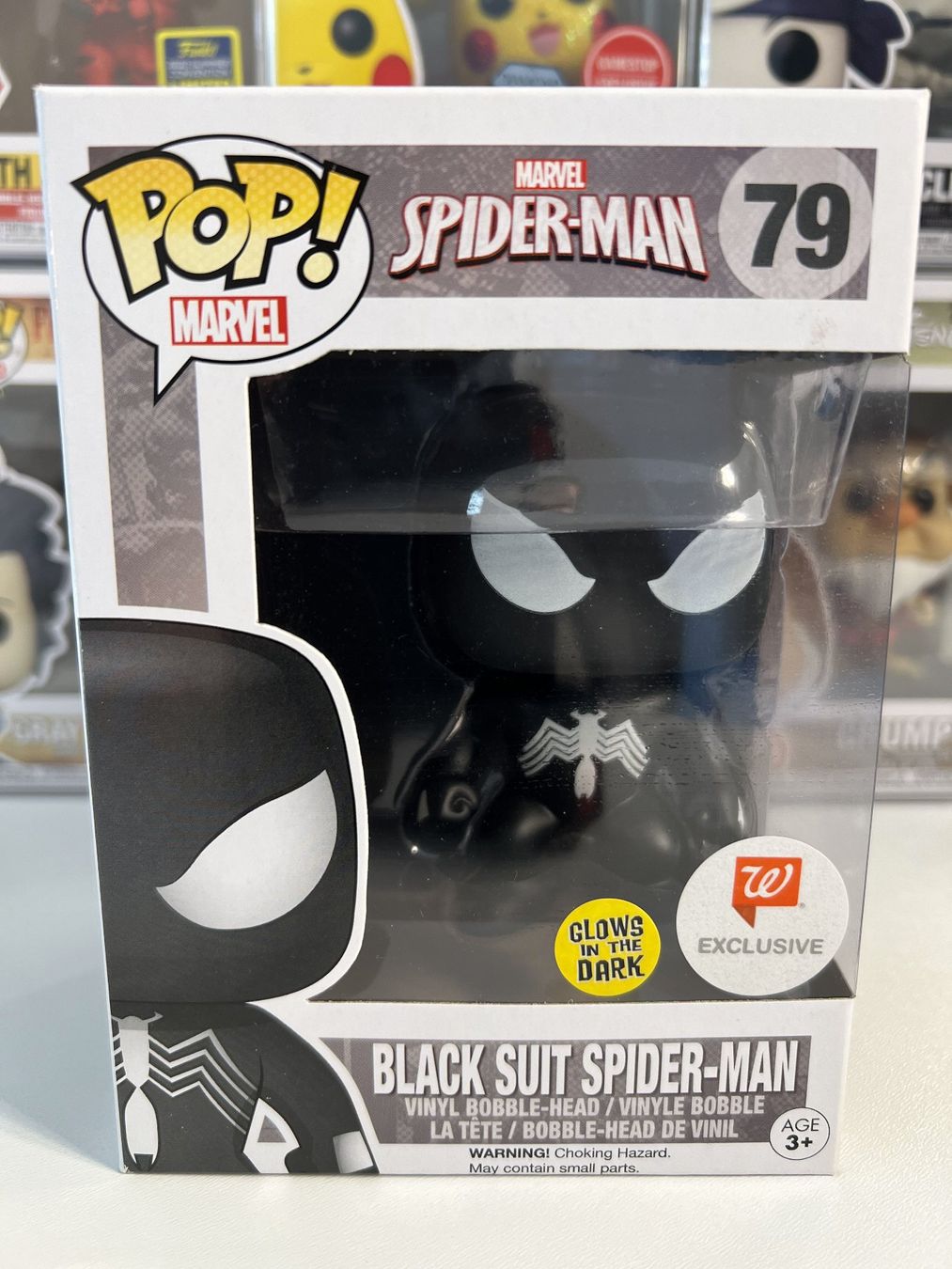 Funko Statuette: Funko POP! Marvel Black Suit Spider-Man Limitée GITD – Nuovo e nell'imballaggio originale da Le Mouret venduto da perfectbijou