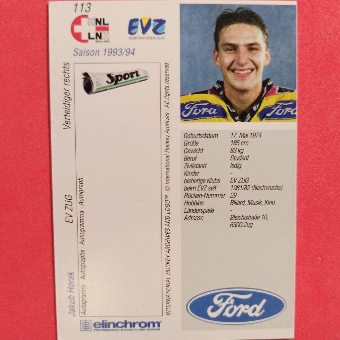 Carte collezionabili: Jakub Horrak - EVZ - 1993/94 – Usato da Dübendorf venduto da kb86_MOVIE 1