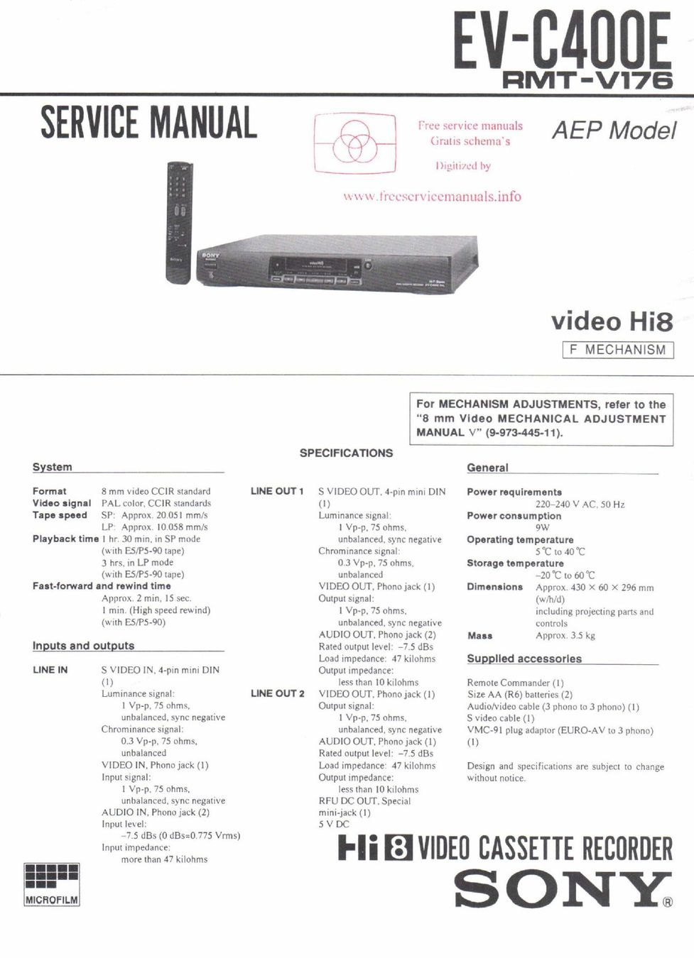 Sony Registratori: Sony Vidéo Hi8 EV-C400E PAL – Usato da Ecublens VD venduto da glenfarclas30 9