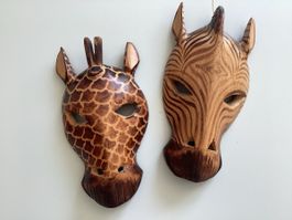 Holzmasken aus Afrika, Giraffe, Zebra handgeschnitzt Deko
