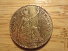Münze antik England 1 Penny 1936