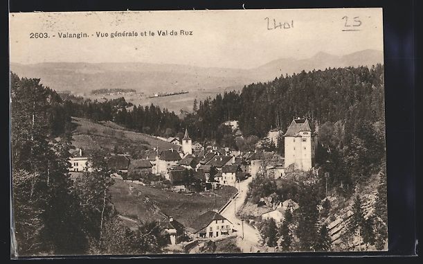 Cartoline postali: Valangin, Vue générale et le Val-de-Ru – Usato da Berlin venduto da bartko-reher