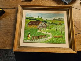 Alpaufzug auf Holz, signiert M.Dörig 79