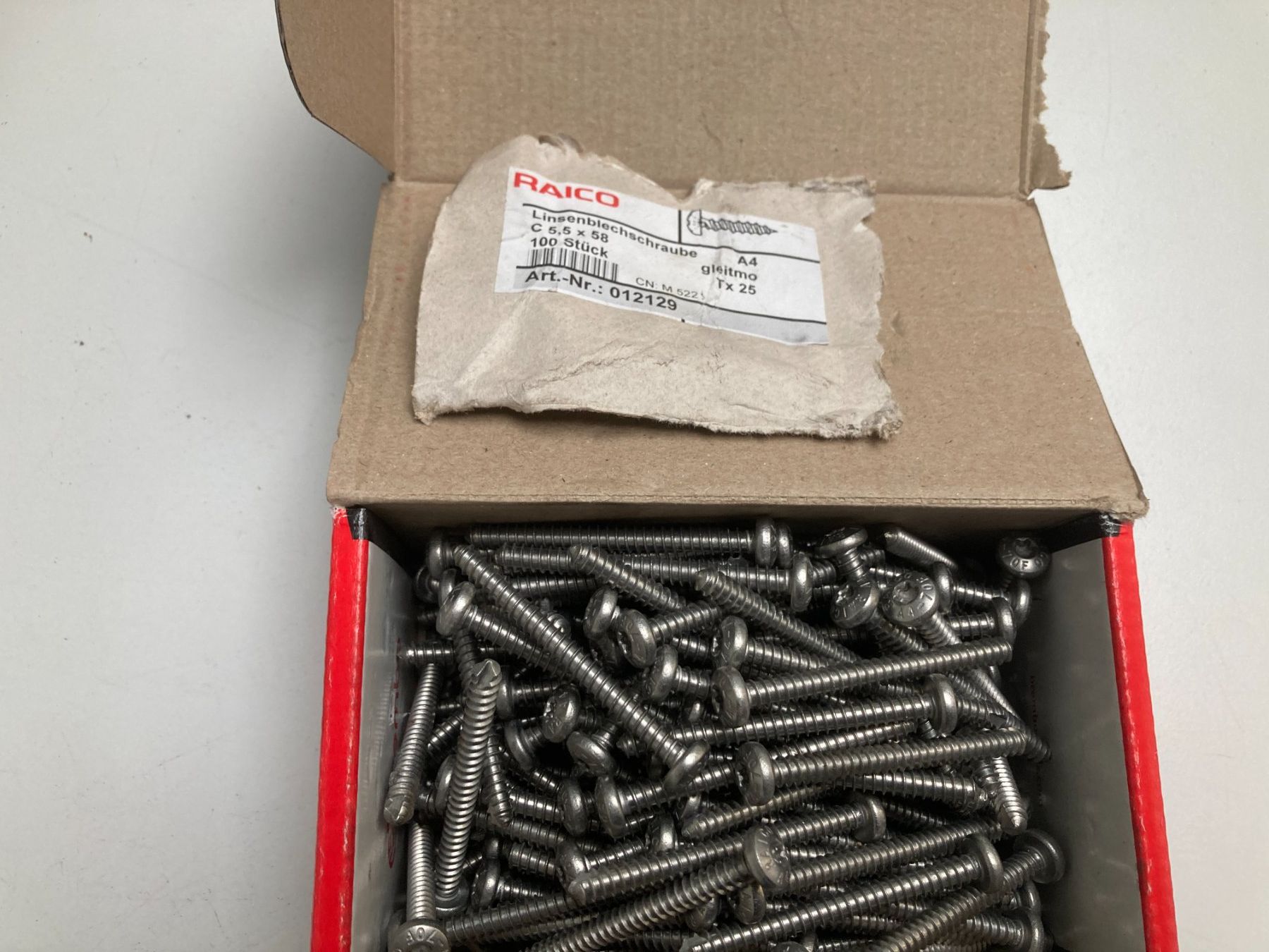 Tutti gli attrezzi: Linsenblechschrauben RAICO C 5,5 x 58 mm A4 – Usato da Cham venduto da WB2223 1