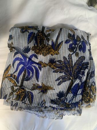 Stoff mit Palmenmotiv blau gelb neu