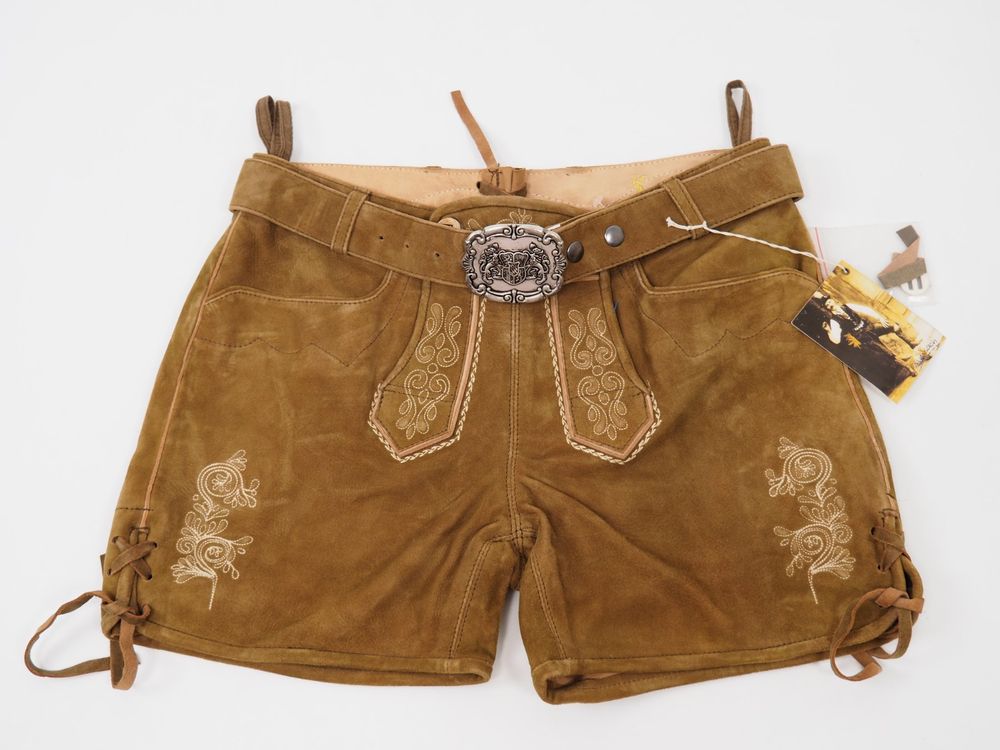 Almsach Kurze Damen Lederhose - Traditionelle Velourslederhose Mit Stickerei