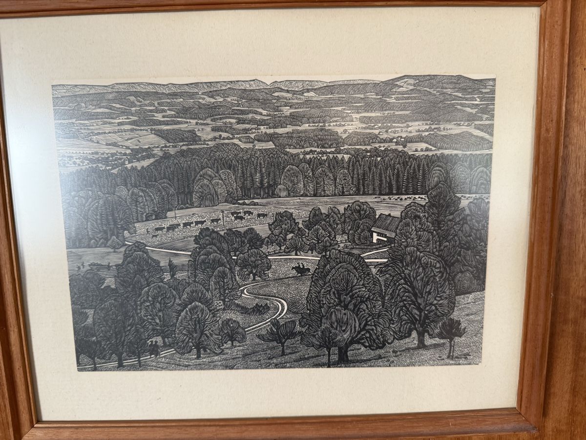 Xilografie: Schwarz-weiss-Landschaft Holzschnitt – Usato da Unterägeri venduto da Tonyman69