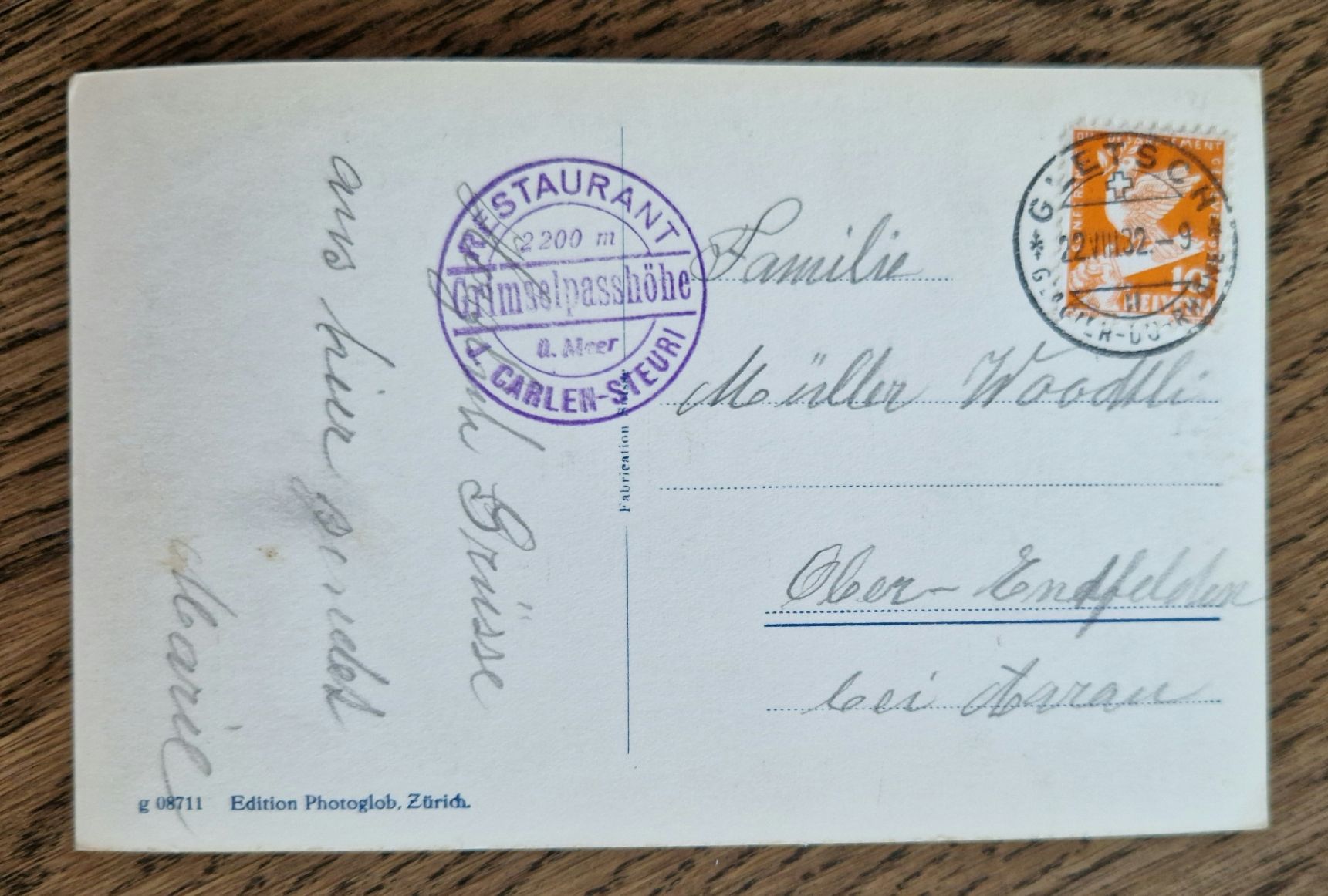 Cartoline postali: Restaurant Grimselpasshöhe, Stempel Besitzer, Oldtimer 1932 – Usato da Ebikon venduto da Donar50 3