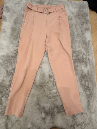 Damen Stoffhose rosa mit Gürtel hoher Bund