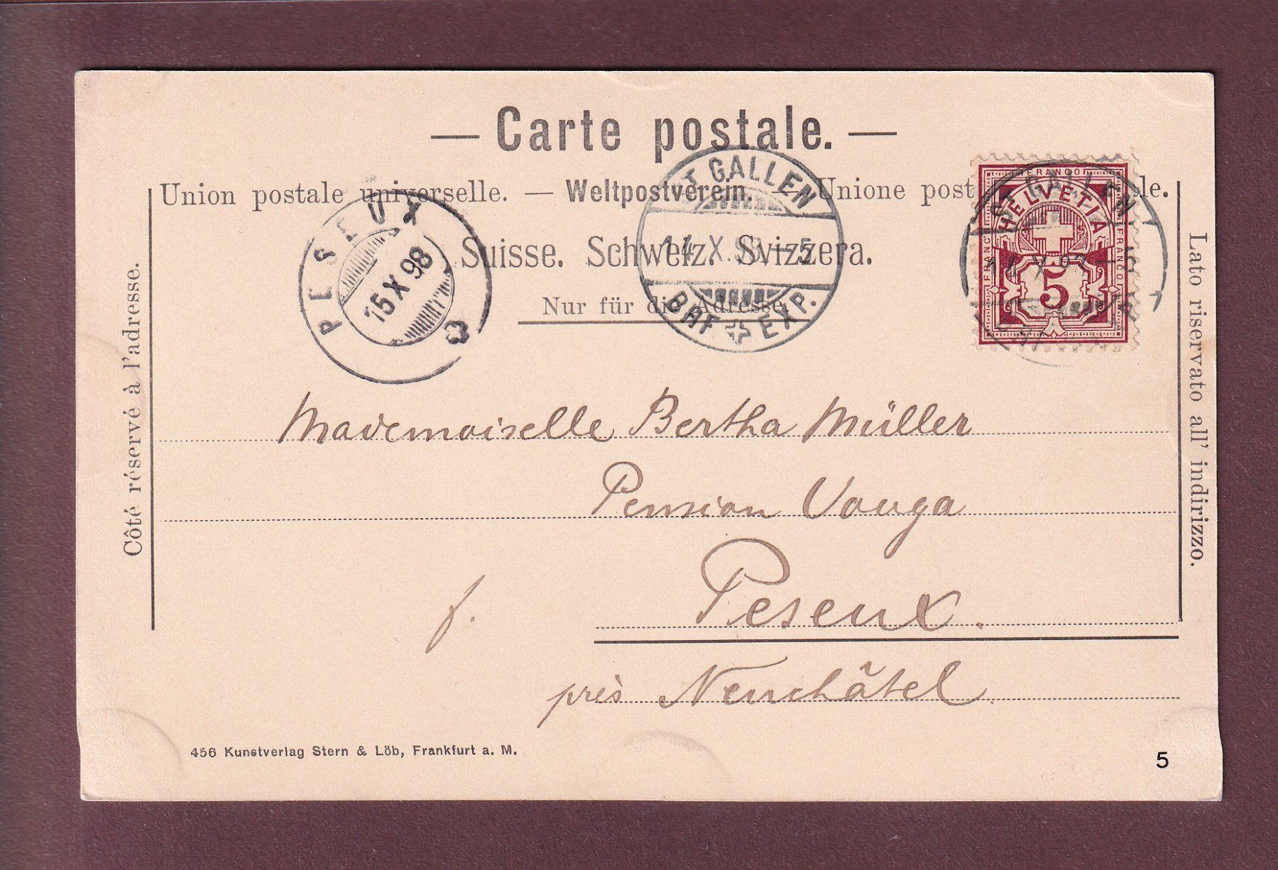 Cartoline postali: ST. GALLEN - Unionbank - 1898 – Usato da Pully venduto da nicecards 1