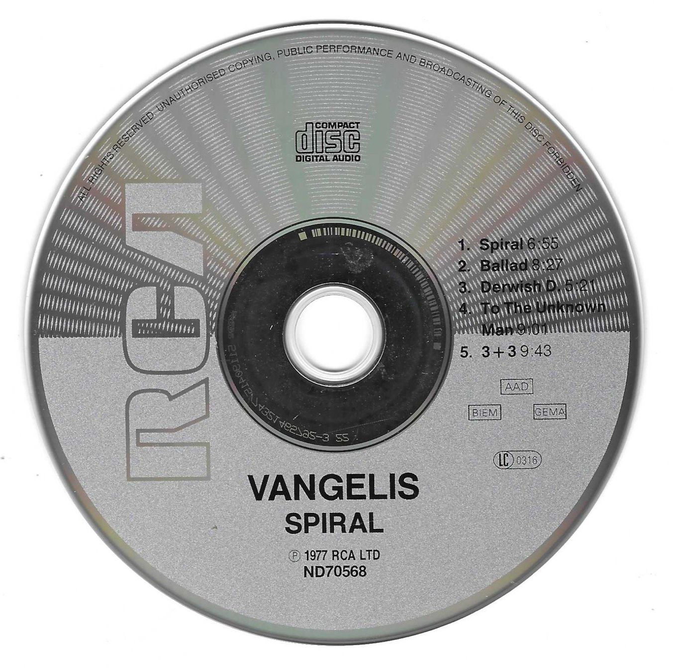 CDs: VANGELIS  -  SPIRAL – D'occasion à Bex par Giorgiob 2