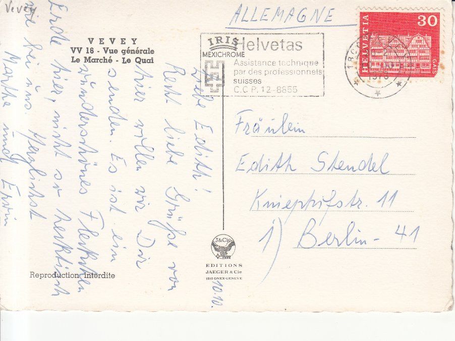 Cartoline postali: Vevey 1973 – Usato da Bürglen TG venduto da StampGraf 1