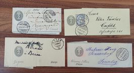 1890/93 - 4x 2Rp. Streifbänder inkl. Zusatzfrankatur 3Rp.