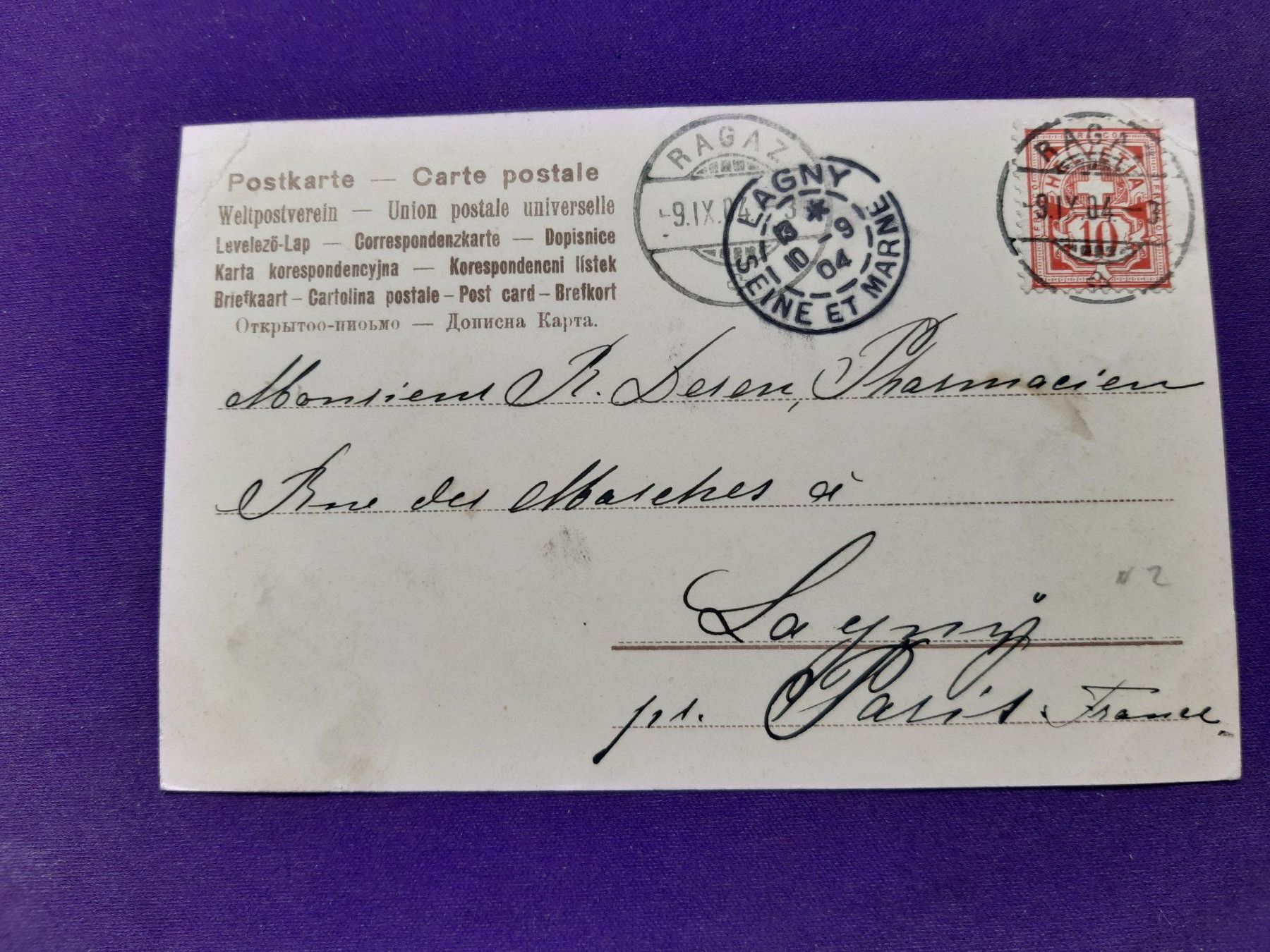 Ansichtskarten: alte Postkarte von Sargans nach Frankreich ca. 1900 – Gebraucht aus Wangs von weisstannen01 1