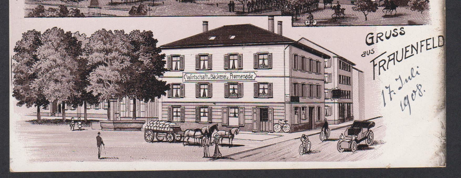 Ansichtskarten: Frauenfeld  -    Litho 2-Bild gestempelt 1908 – Gebraucht aus Vitznau von  2