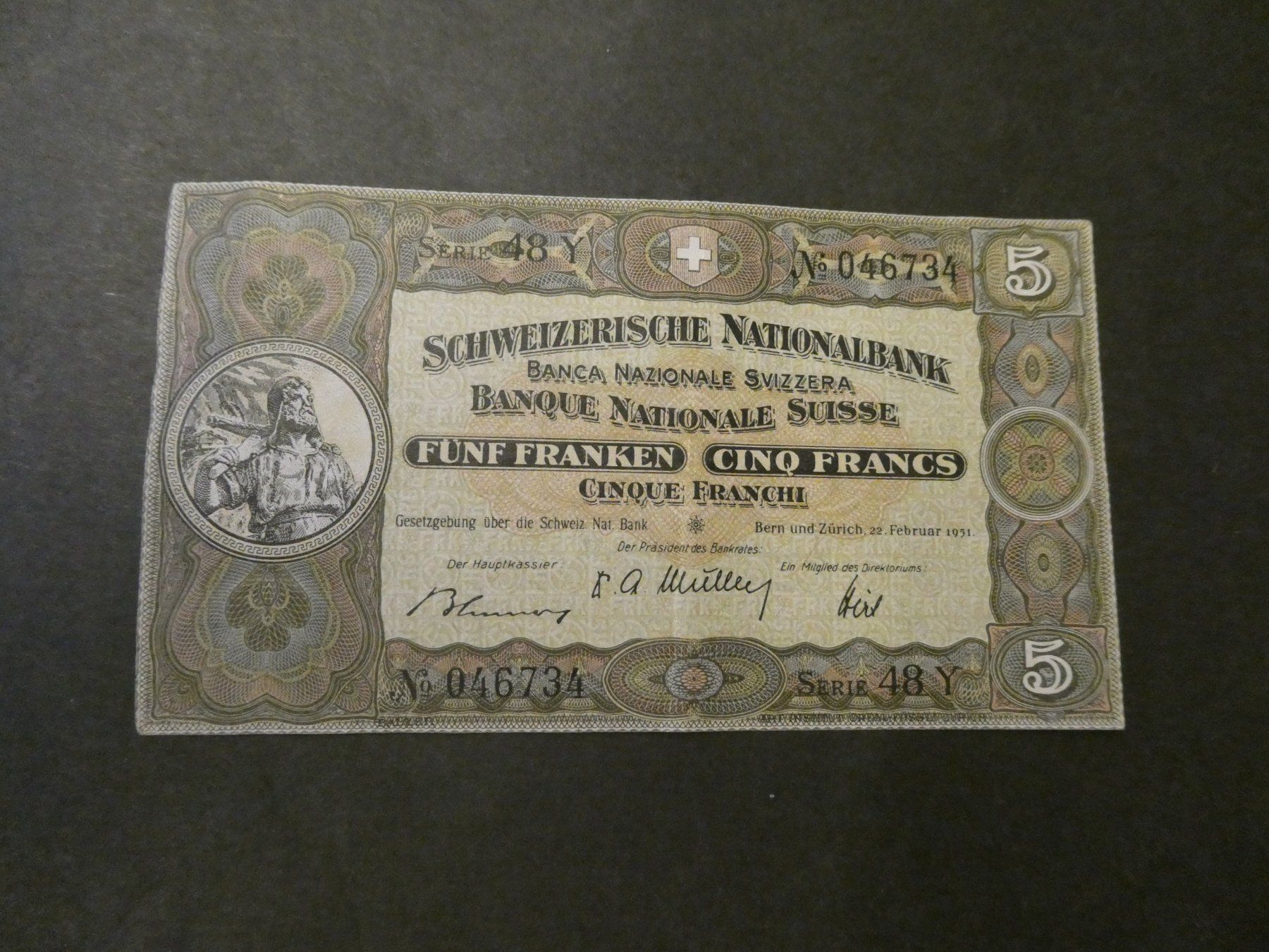 Banconote: Schweiz 1951, 5 Franken – Usato da Hinterforst venduto da Rohusri