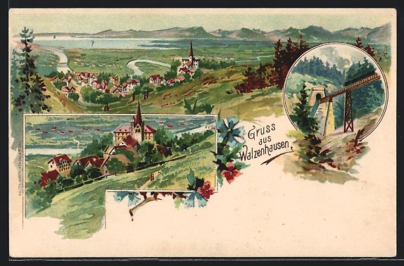 Ansichtskarten: Litho Walzenhausen, Ortsansicht, Eisenba – Gebraucht aus Berlin von bartko-reher