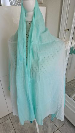 Foulard Schal Ulla Popken 100% Baumwolle Türkis/Weiss