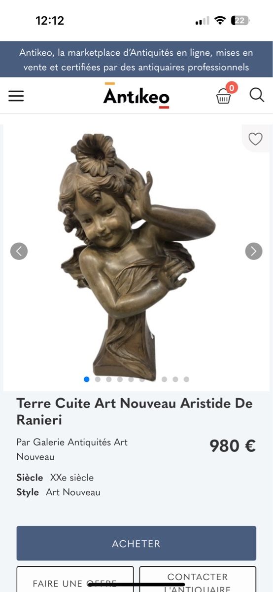 Sculture & Statue: Buste Aristide de Ranieri, Signé. Rare! – Usato da Genève venduto da ati_tj8f 1