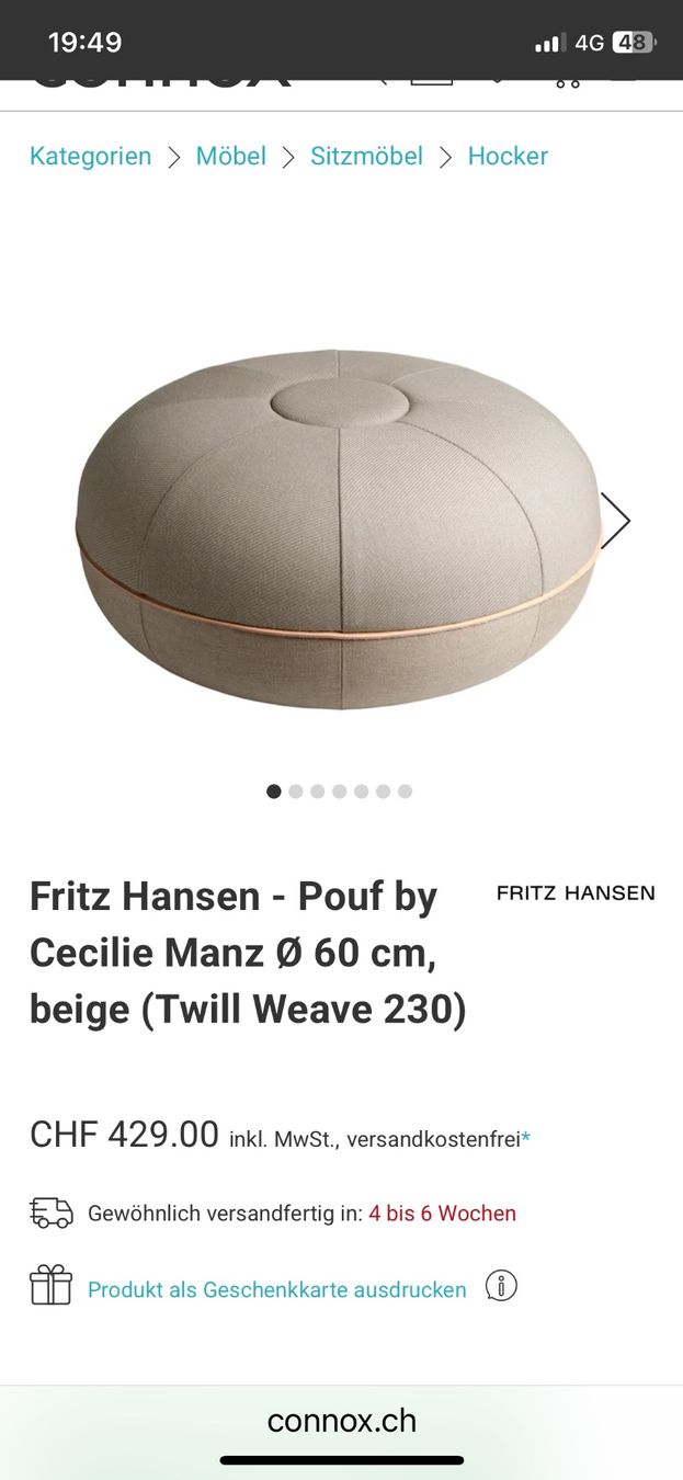 Fritz Hansen Sgabelli: Fritz Hansen Pouf grau/beige – Usato da Spiegel b. Bern venduto da corn2009 5