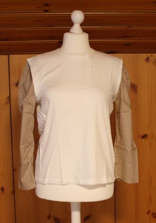 T - Shirt Langarm weiss-beige Gr. M