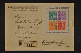 1934 W1 auf Ausstellungsbrief mit Falzspuren