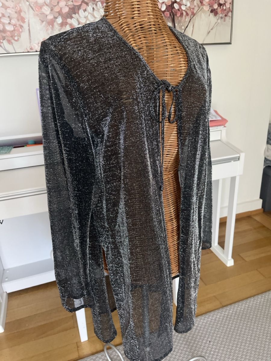 Jacken: Glitzer Strickjacke lang, Silber, transparent, M/L – Gebraucht aus Solothurn von Bobesch08 2
