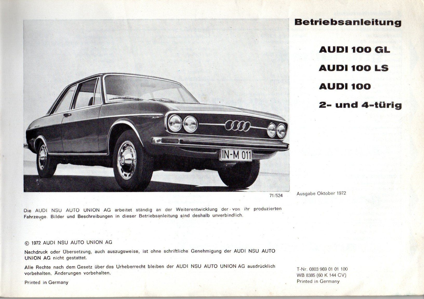 Audi Autos: Audi 100 Original-Betriebsanleitung – Gebraucht aus Malans GR von Chueche427 1