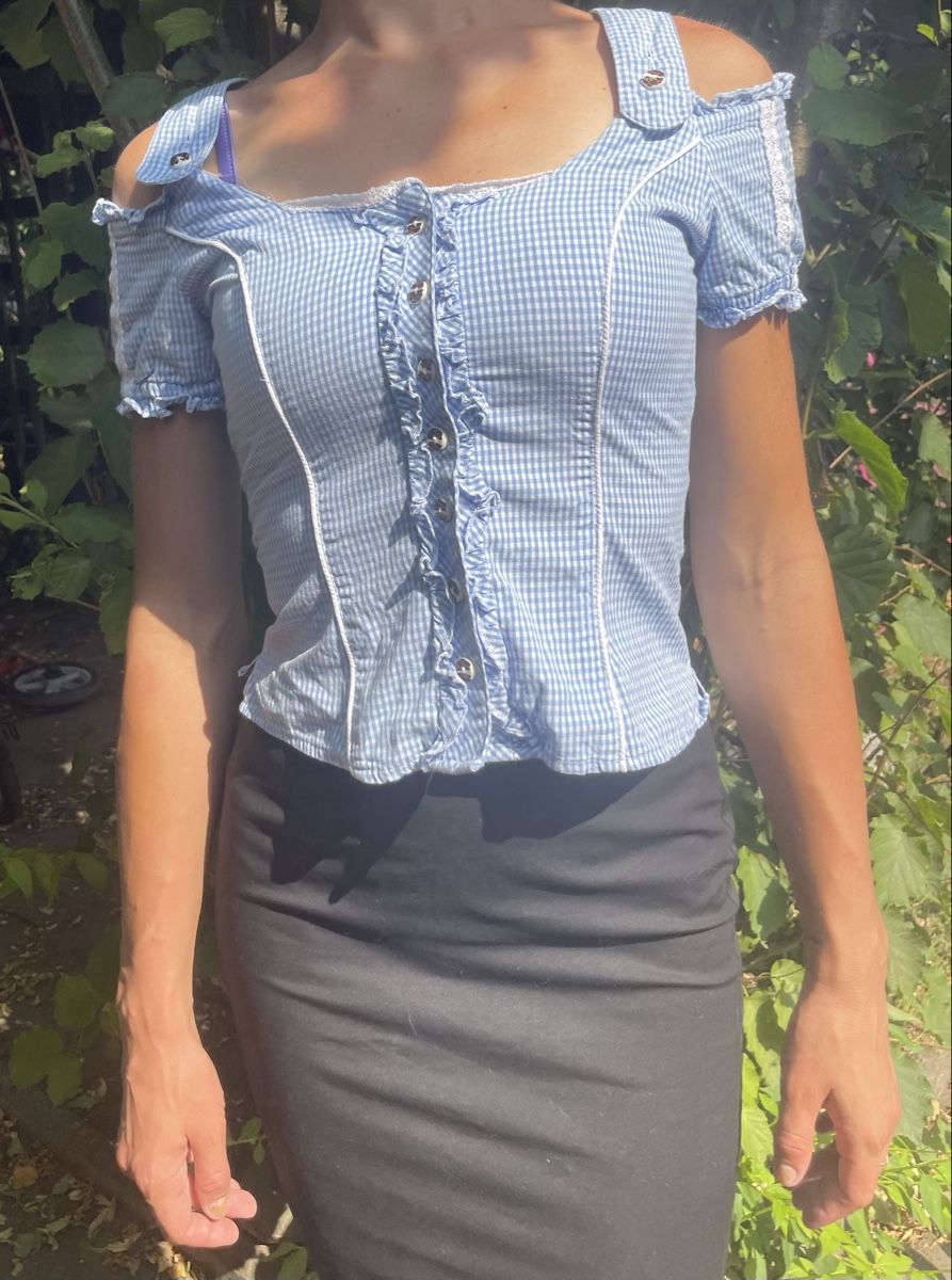 Camicette: Camicia-corsetto cotone a quadri azzurra con lacci👌tgS/M – Nuovo (secondo la descrizione) da Gordevio venduto da LanaZimm 1